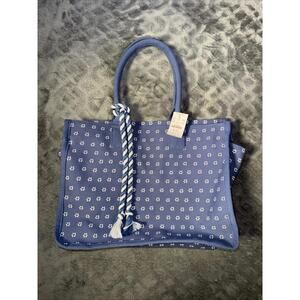 J CREW Structured Tote Bag Blue Chambray w/Tassel BN832 Size 12 x 16 New w/Tags